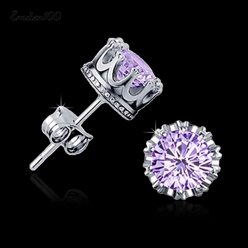 Bông Tai Mạ Bạc Hình Vương Miện Đính Đá Thời Trang Cho Nữ