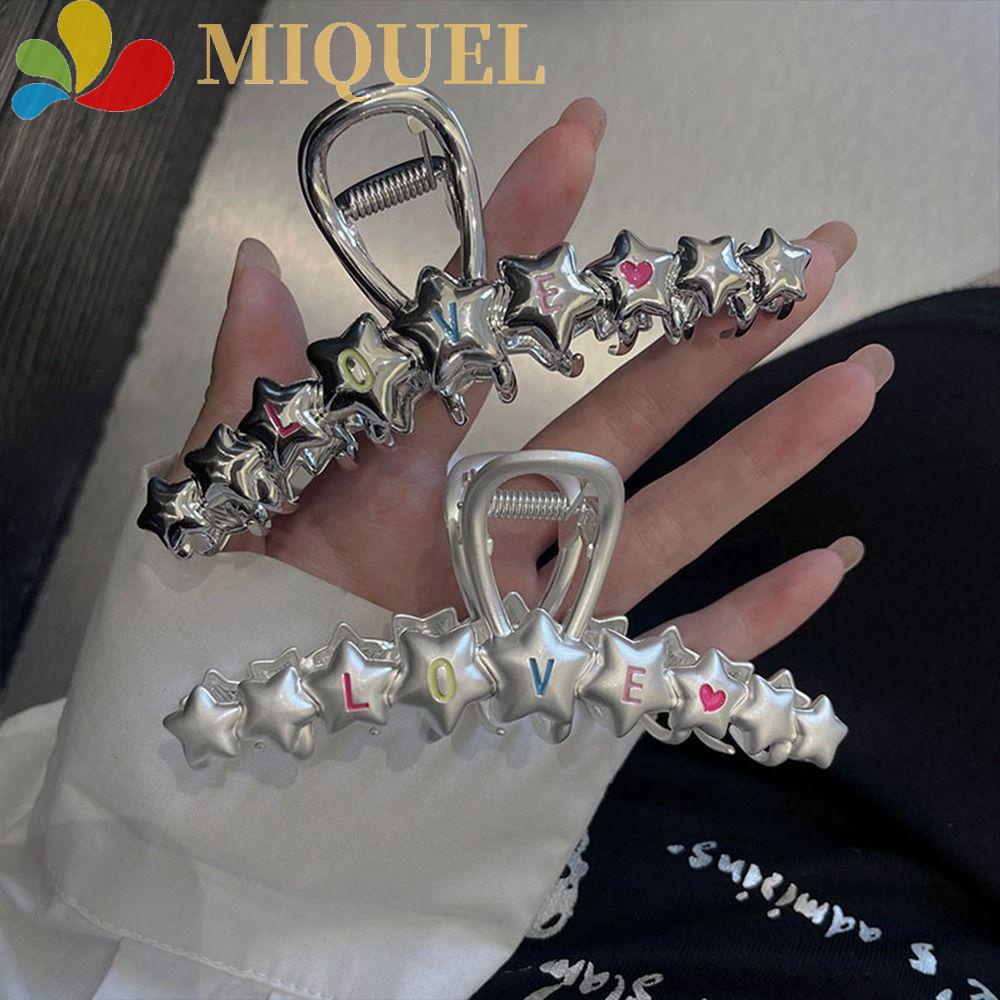 MIQUEL Kẹp Tóc Hình Ngôi Sao / Chữ Love / Cá Mập Bằng Kim Loại Y2k Màu Bạc Cá Tính Đường Phố