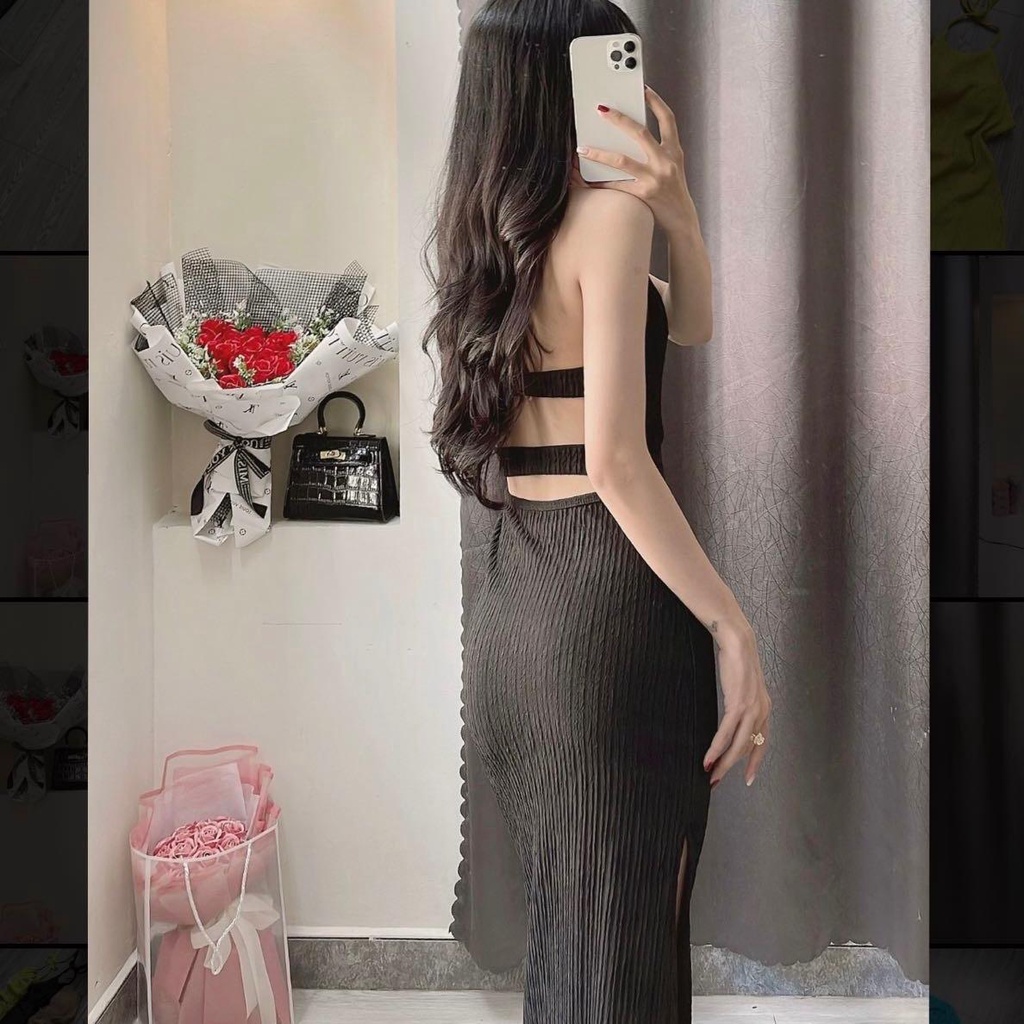 Đầm yếm ôm body khoe lưng tà xẻ có mút
