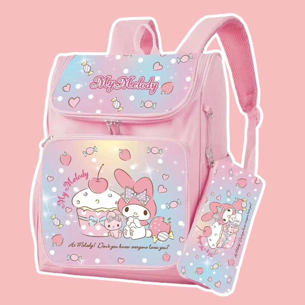 SANRIO Ba Lô Học Sinh Vải 38cm In Hình Cinnamoroll Kuromi Melody Màu Gradient Kích Thước Lớn