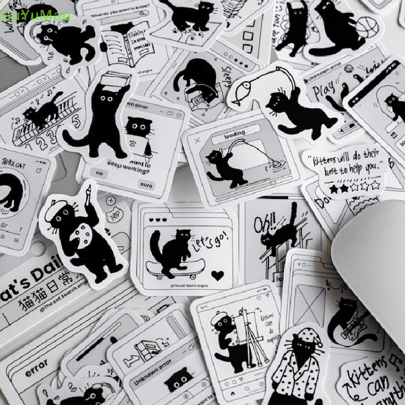 Bộ 30 Sticker Mèo Đen Trang Trí Sổ Tay Xinh Xắn