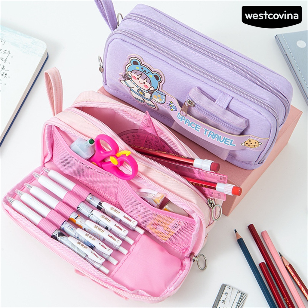 [WSTN]✎Túi Đựng Bút / Mỹ Phẩm Cỡ Lớn Có Khóa Kéo Họa Tiết Dễ Thương Đa Năng Tiện Dụng