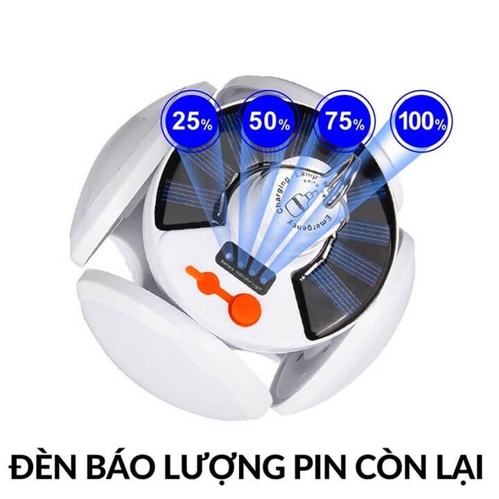 Bóng đèn led tích điện 40W, năng lượng mặt trời hình 4 Cánh Hoa có thể đóng mở