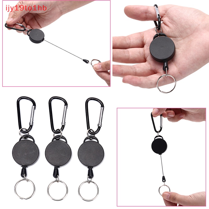 {Ijy19to1hb} Móc chìa khóa có thể thu vào màu đen cuộn dây thép giật dây đai vòng chìa khóa huy hiệu mới