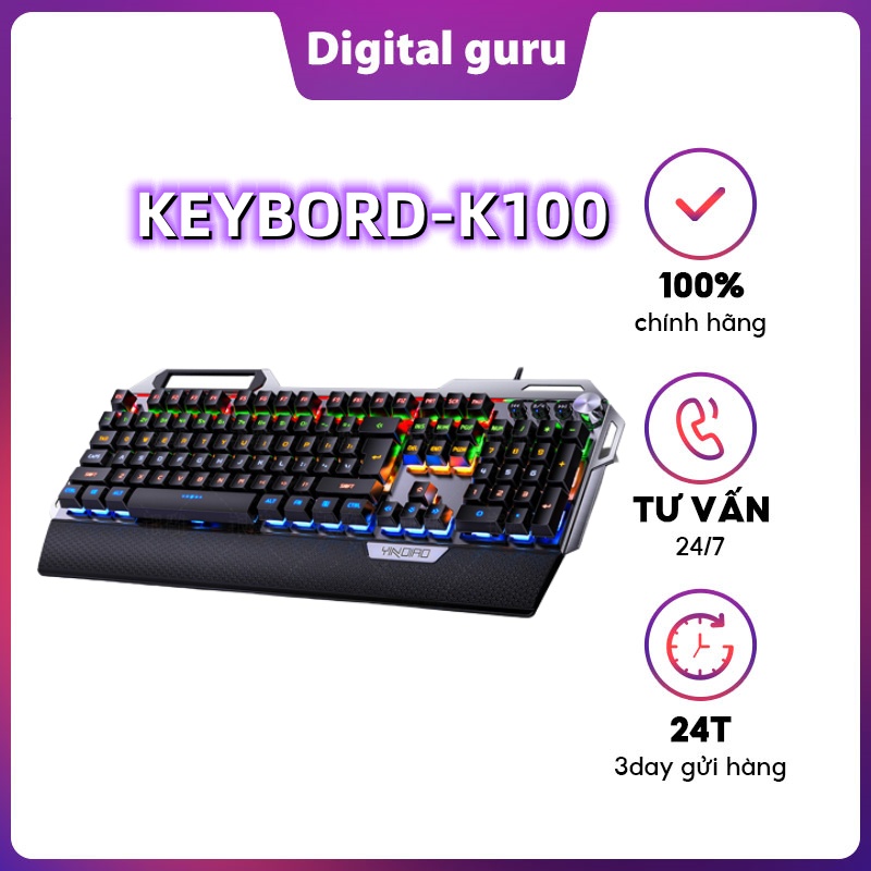 Bàn phím cơ Gaming [Digital guru] phím máy tính gaming có dây LED RGB [K100]