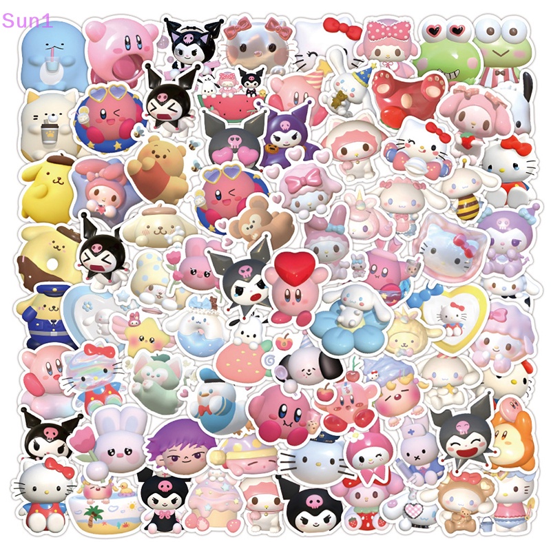 Set 60 / 120 Sticker 3D Hình Nhân Vật Hoạt Hình Kuromi My Melody Dễ Thương Chống Nước