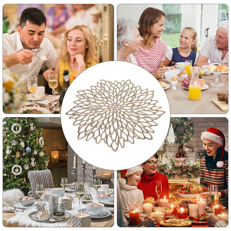 Set 8 Tấm Lót Bàn Tròn Bằng PVC Màu Vàng 15.5 Inch Chuyên Dụng Cho Trang Trí Tiệc Cưới / Nhà Hàng / Khách Sạn