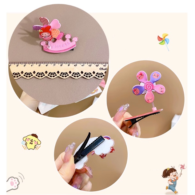 Kẹp tóc chong chóng hình cối xay gió Bạch Tuyết, ngựa Pony, Công Chúa dễ thương dành cho bé
