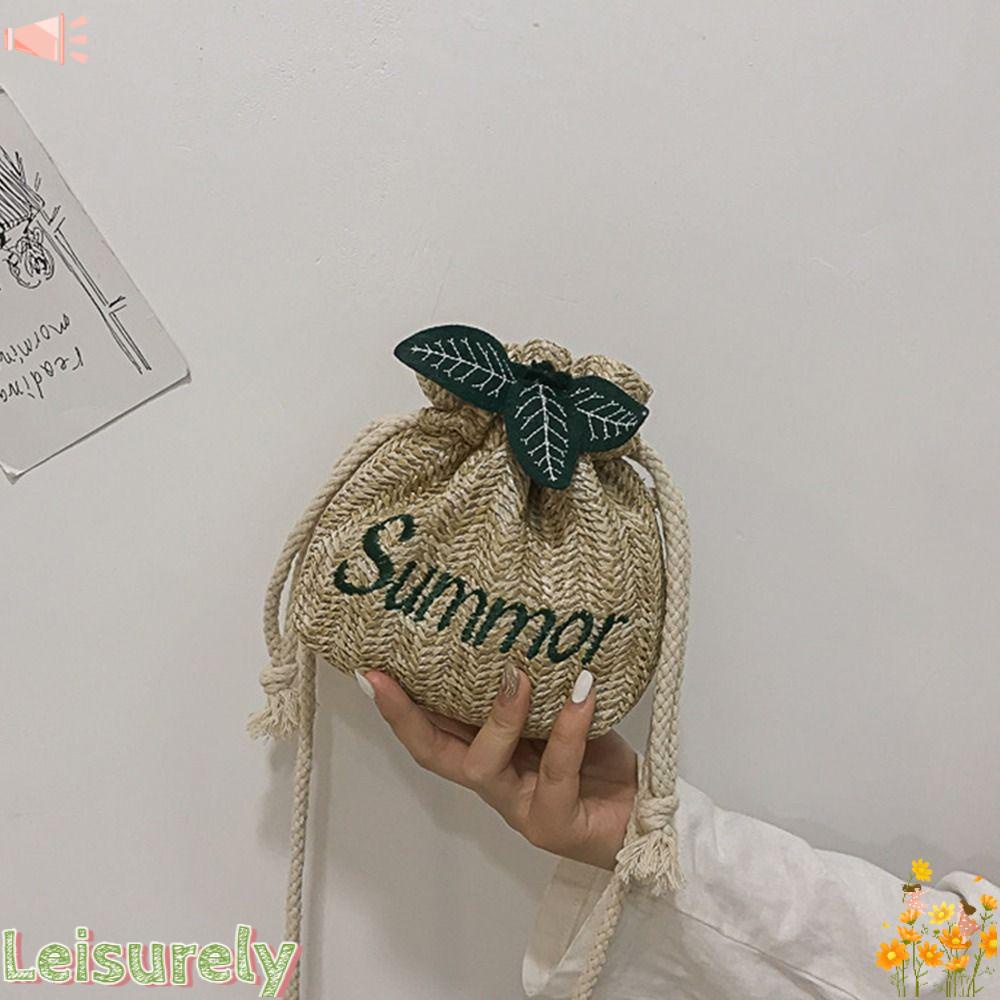 LEILY Túi Cói Dây Rút Thời Trang Mùa Hè Xinh Xắn