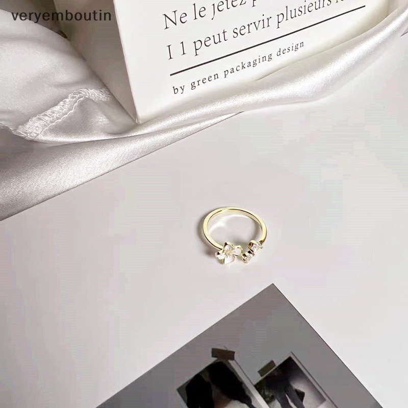 Nhẫn Hở Hình Hoa Trà Đính Ngọc Trai Thanh Lịch Có Thể Điều Chỉnh Cho Nữ