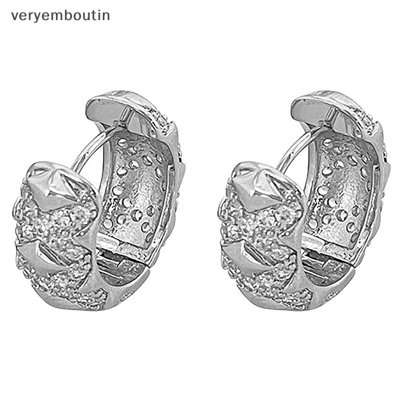 Bông Tai Dạng Vòng Kiểu Bất Đối Xứng Đính Đá Zircon Lấp Lánh Đơn Giản Thời Trang 1 Cho Nữ