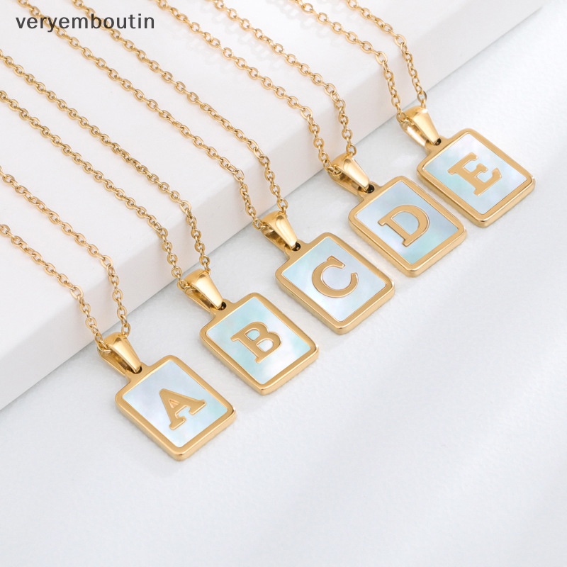 Vòng cổ Mặt Vuông Bằng Thép Không Gỉ Mạ Vàng Khắc Chữ Mother of Pearl Thời Trang Cho Nữ