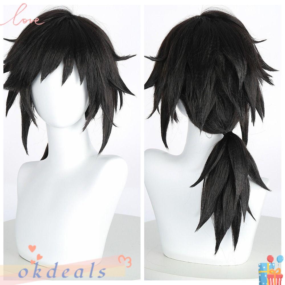OKDEALS Bộ Tóc Giả Bằng Lụa Dày Dặn Màu Đen Tự Nhiên Chịu Nhiệt Độ Cao Hóa Trang