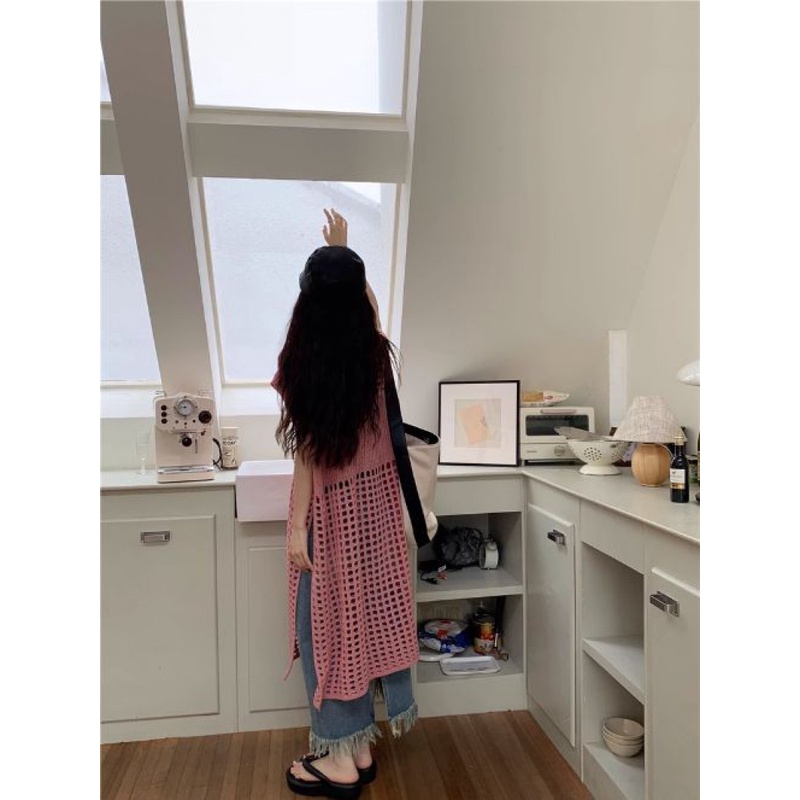 IMAODOU Đầm Midi Dệt Kim Không Tay Dáng Rộng Màu Trơn Thời Trang Mùa Hè Dành Cho Nữ