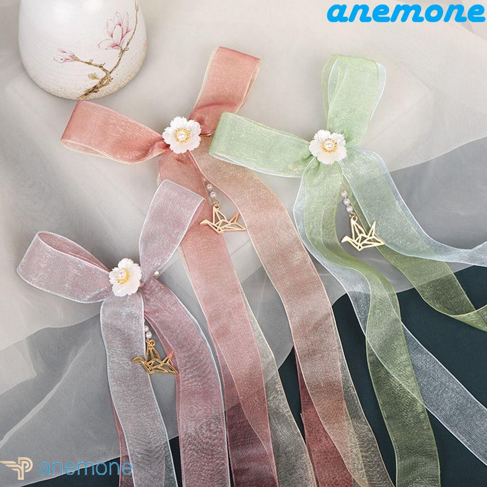 ANEMONE Trâm Cài Tóc Đính Nơ Ruy Băng Dài Phong Cách Trung Hoa Cổ Điển