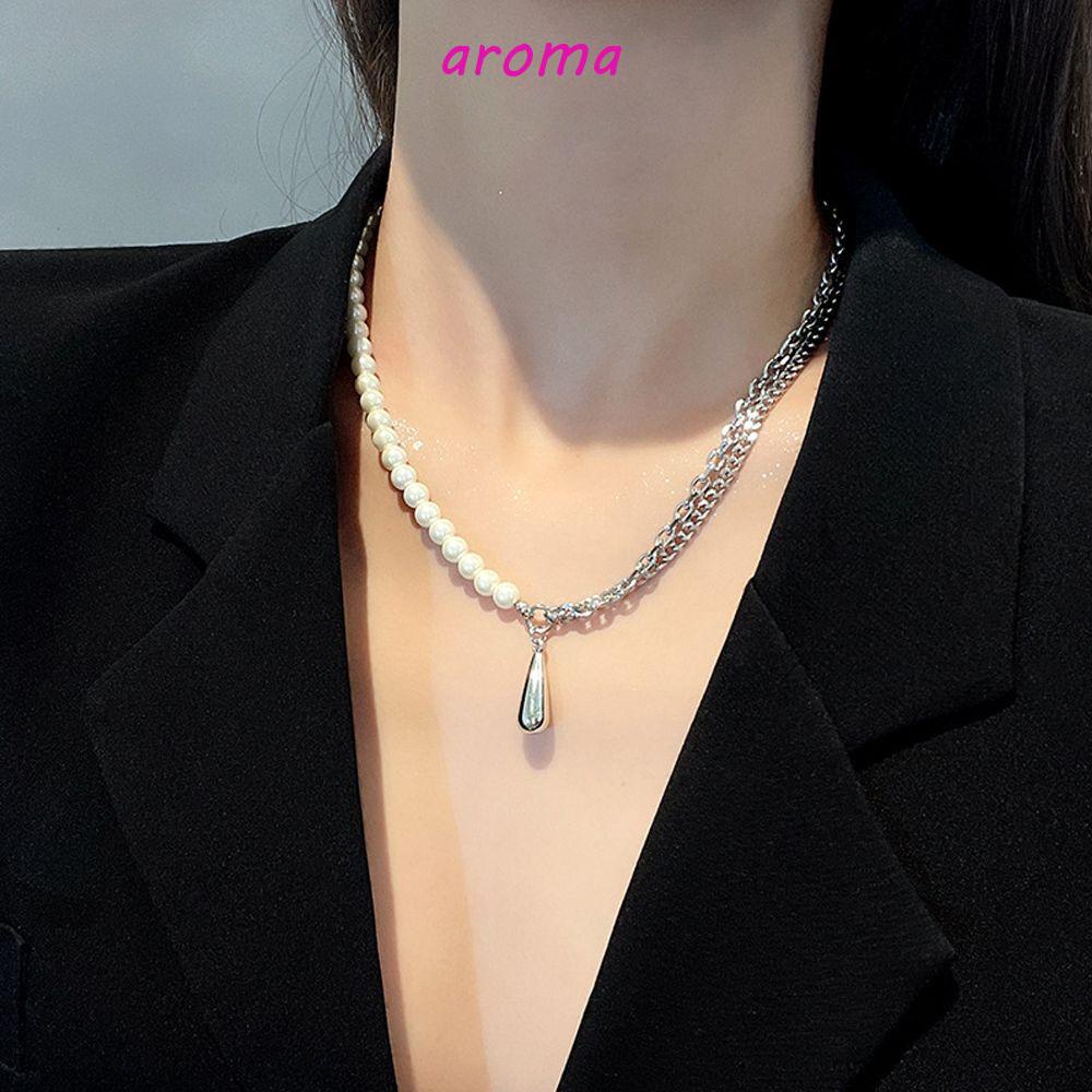 AROMA Vòng cổ Hai Lớp Đính Đá Hình Giọt Nước Sang Trọng Cho Nữ