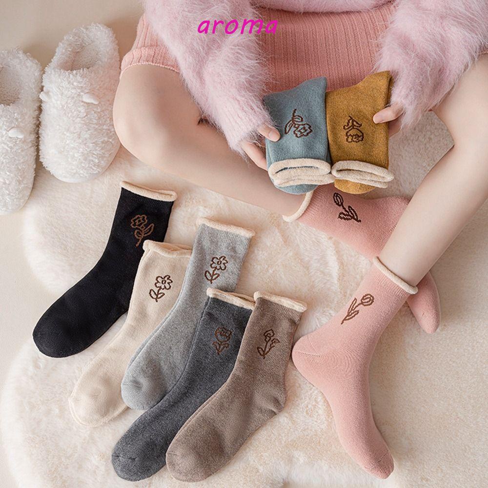 AROMA Đôi Vớ Dệt Kim Màu Trơn Họa Tiết Hoa Thoải Mái Thời Trang Mùa Đông Cho Nam Và Nữ