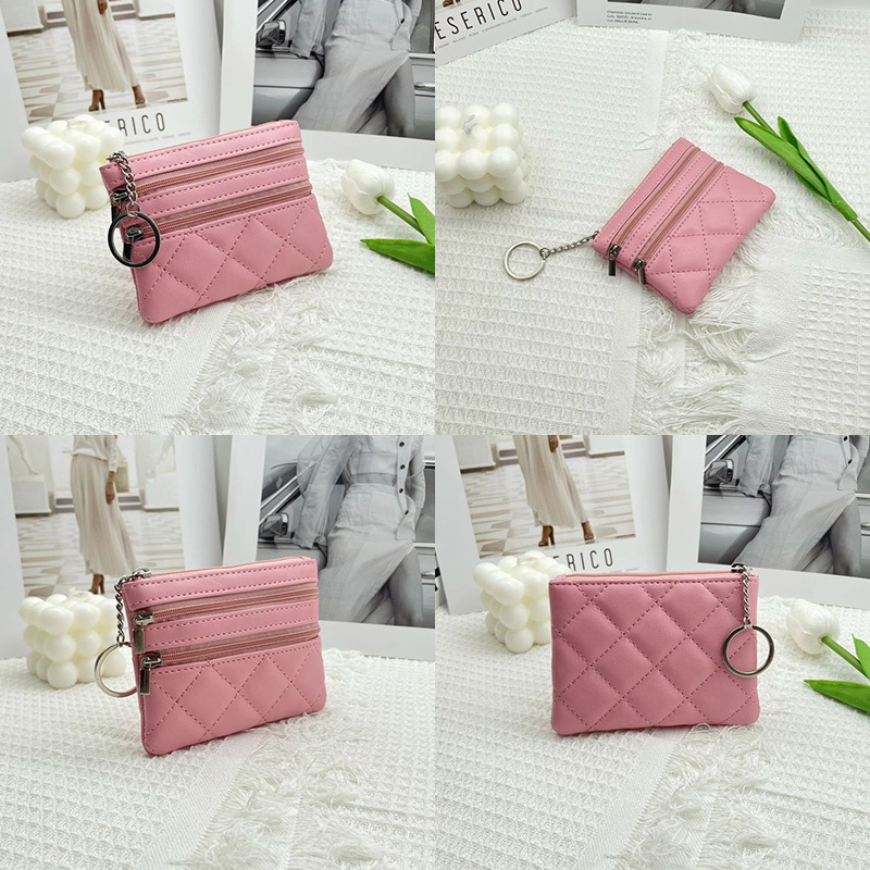 Ví Đựng Tiền Xu Nhiều Ngăn Siêu Mỏng Thêu Họa Tiết Hình Thoi Phong Cách Vintage