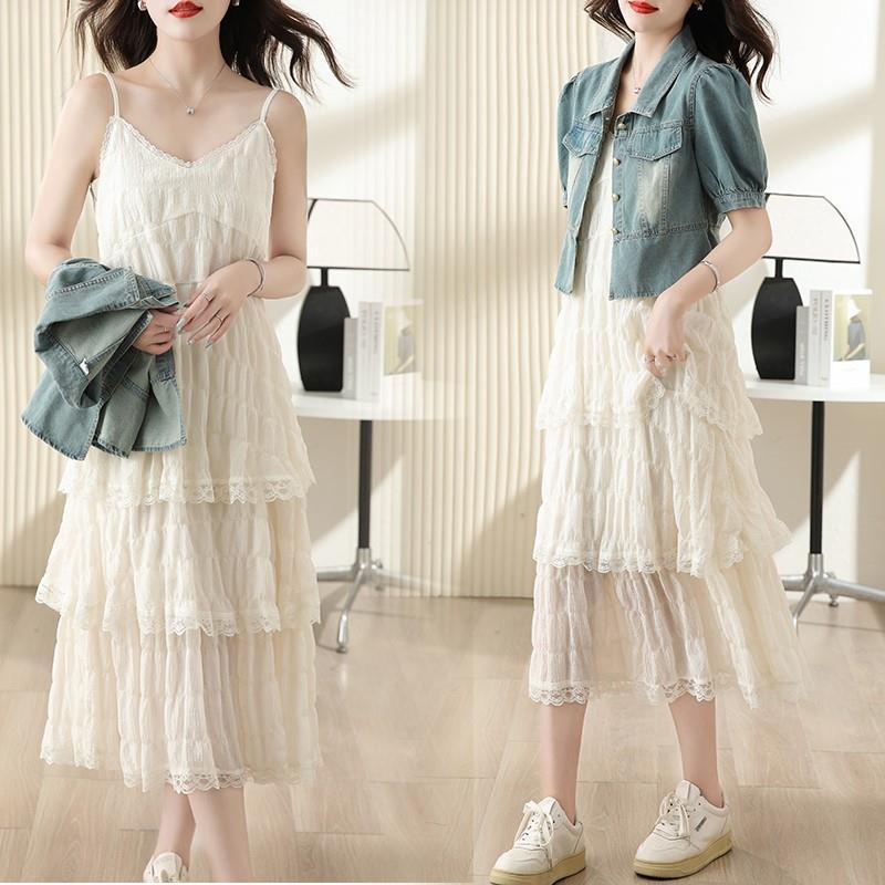 Set Đầm Denim Hai Dây Thiết Kế Mới Thời Trang Mùa Hè 2023 Dành Cho Nữ