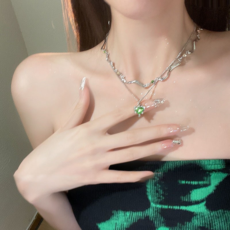 Vòng cổ Đính Đá Zircon Màu Xanh Lá Sang Trọng Thời Trang Cho Nữ