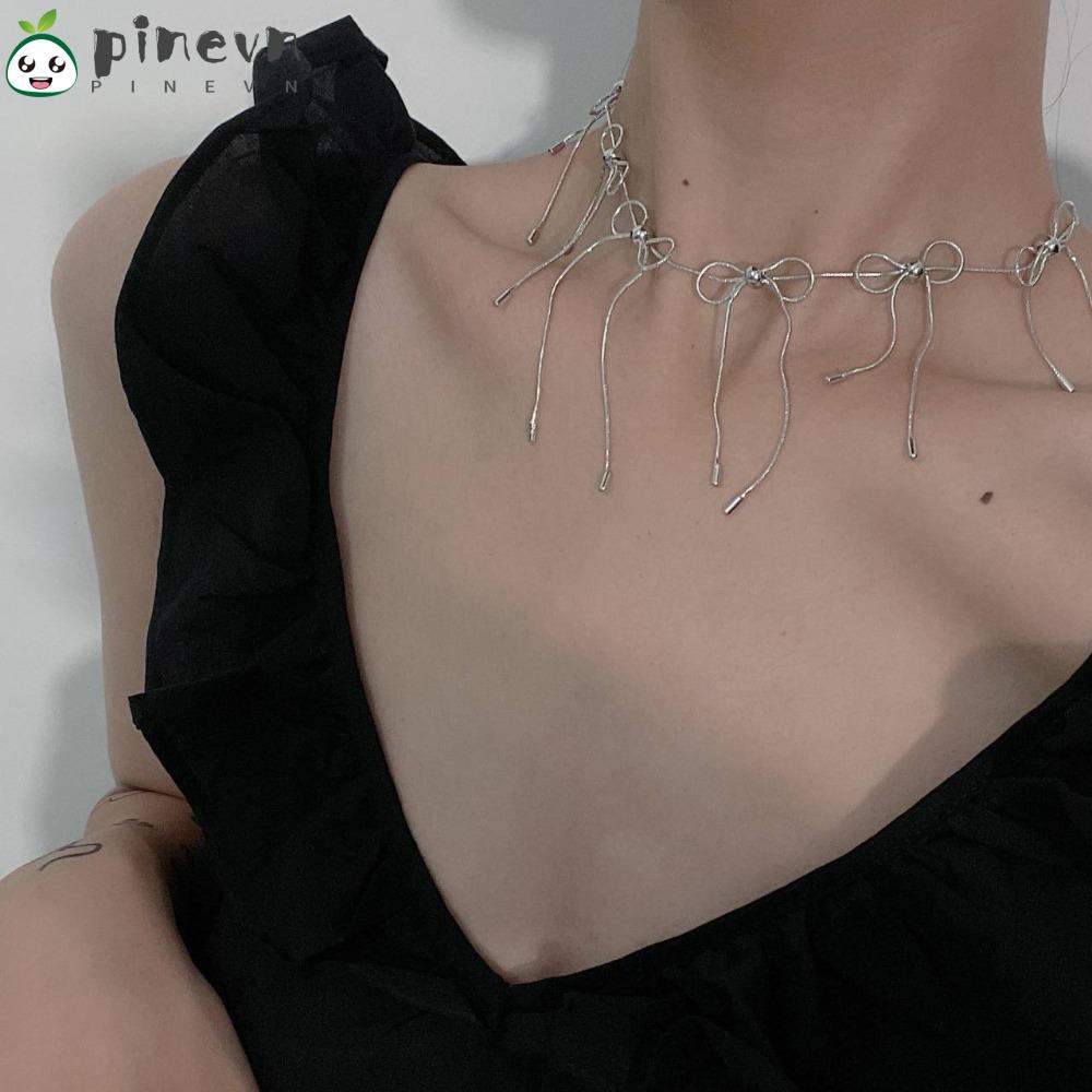 PINEVN Vòng Cổ Kim Loại Y2k Thắt Nơ