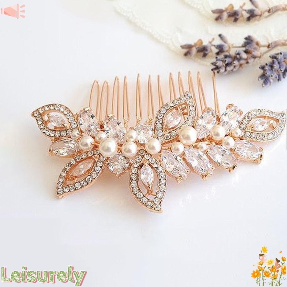 LEILY Lược Cài Tóc Hình Vương Miện Đính Pha Lê Sang Trọng Cho Cô Dâu