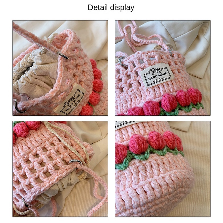 Túi Đeo Chéo Đan Len Hình Hoa Tulip Thời Trang Cho Nữ