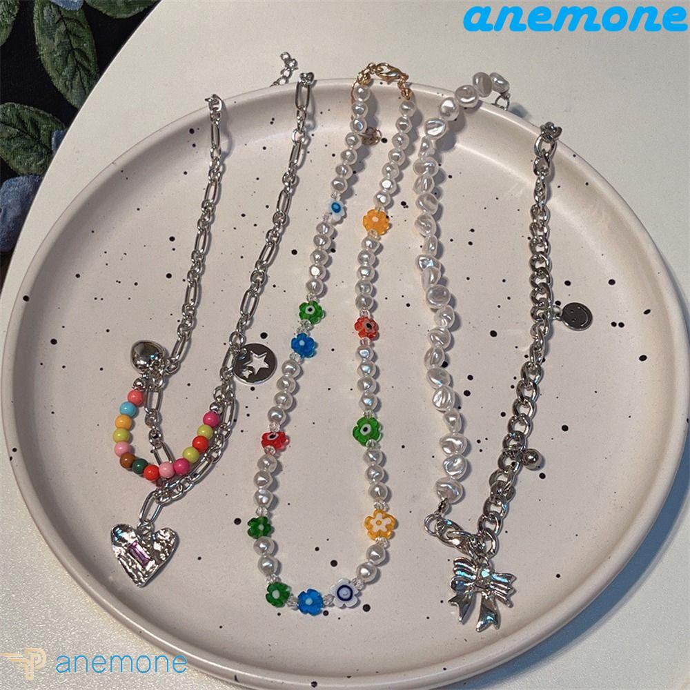 ANEMONE Vòng Cổ Choker Y2K Mặt Hình Nơ Trái Tim Đơn Giản Ngọt Ngào Cho Nữ