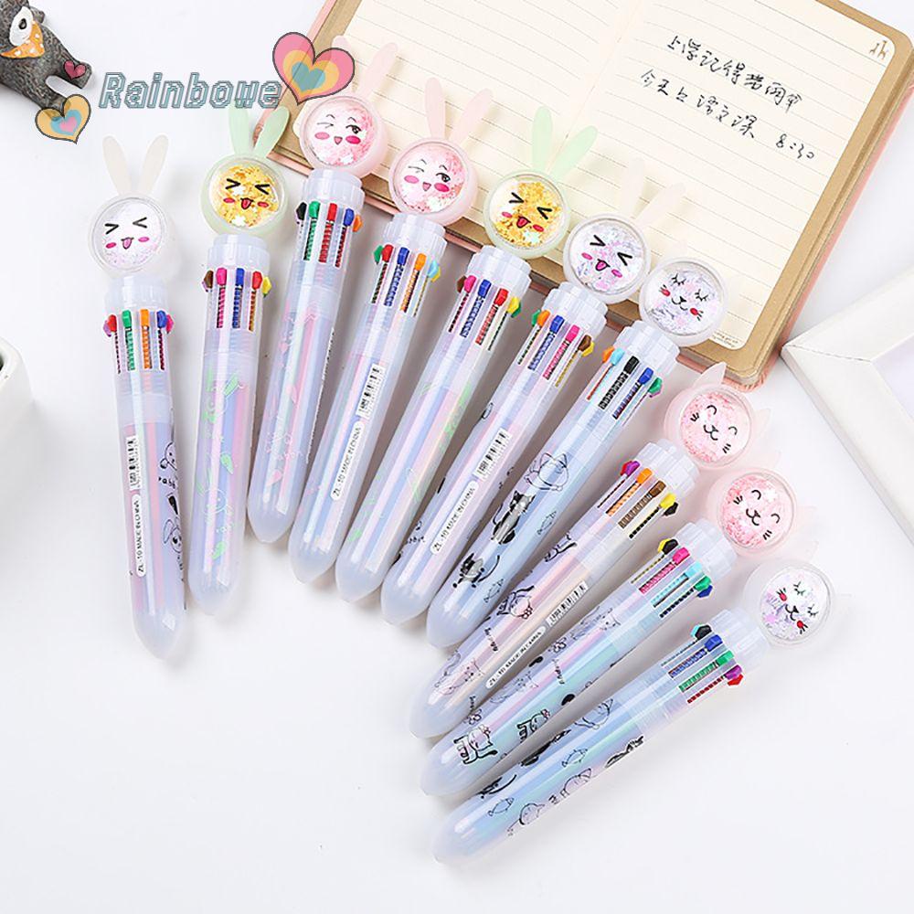 RAINBOW Bút Bi Hình Mèo Hoạt Hình Đính Kim Sa Lấp Lánh 10 Màu Tùy Chọn Trang Trí Nhà Cửa / Văn Phòng