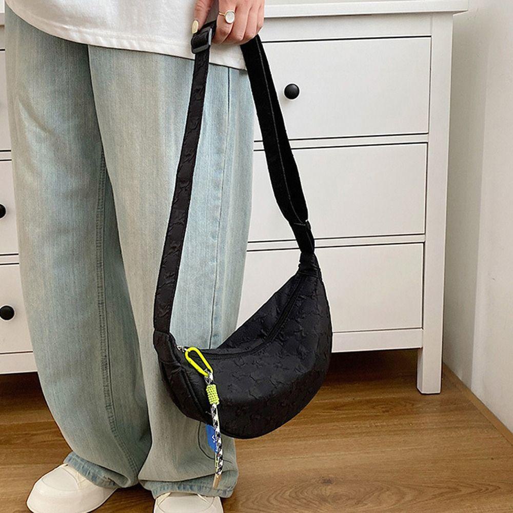 FALLFORBEAUTY Túi Đeo Chéo Bằng Nylon Mềm Nhẹ Họa Tiết Sọc Caro Hình Bán Nguyệt Và Mặt Trăng