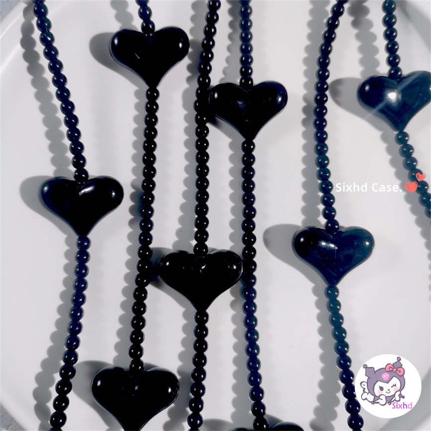 Ins Dây Đeo Điện Thoại Chuỗi Hạt Trái Tim Màu Đen Ins Siêu Phổ Biến Với Phụ Kiện sixhd Thời Trang Có Thể Được Carried With You