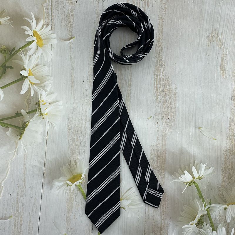 Cà Vạt Nơ Kẻ Sọc Trắng Đen Phong Cách Preppy Cho Nữ Sinh