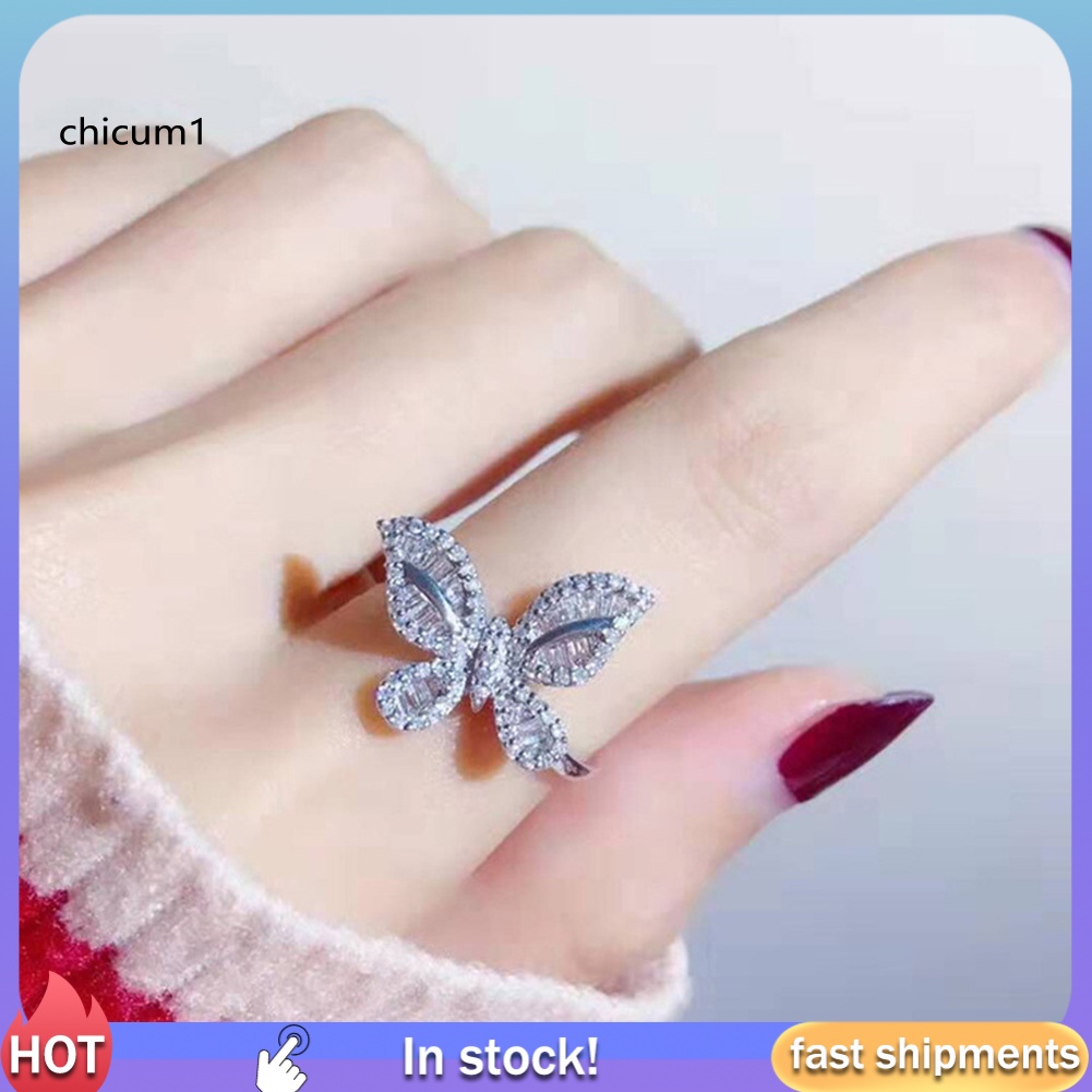 Nhẫn Hợp Kim Hình Bướm Đính Đá Zircon Phong Cách Vintage Cho Nữ