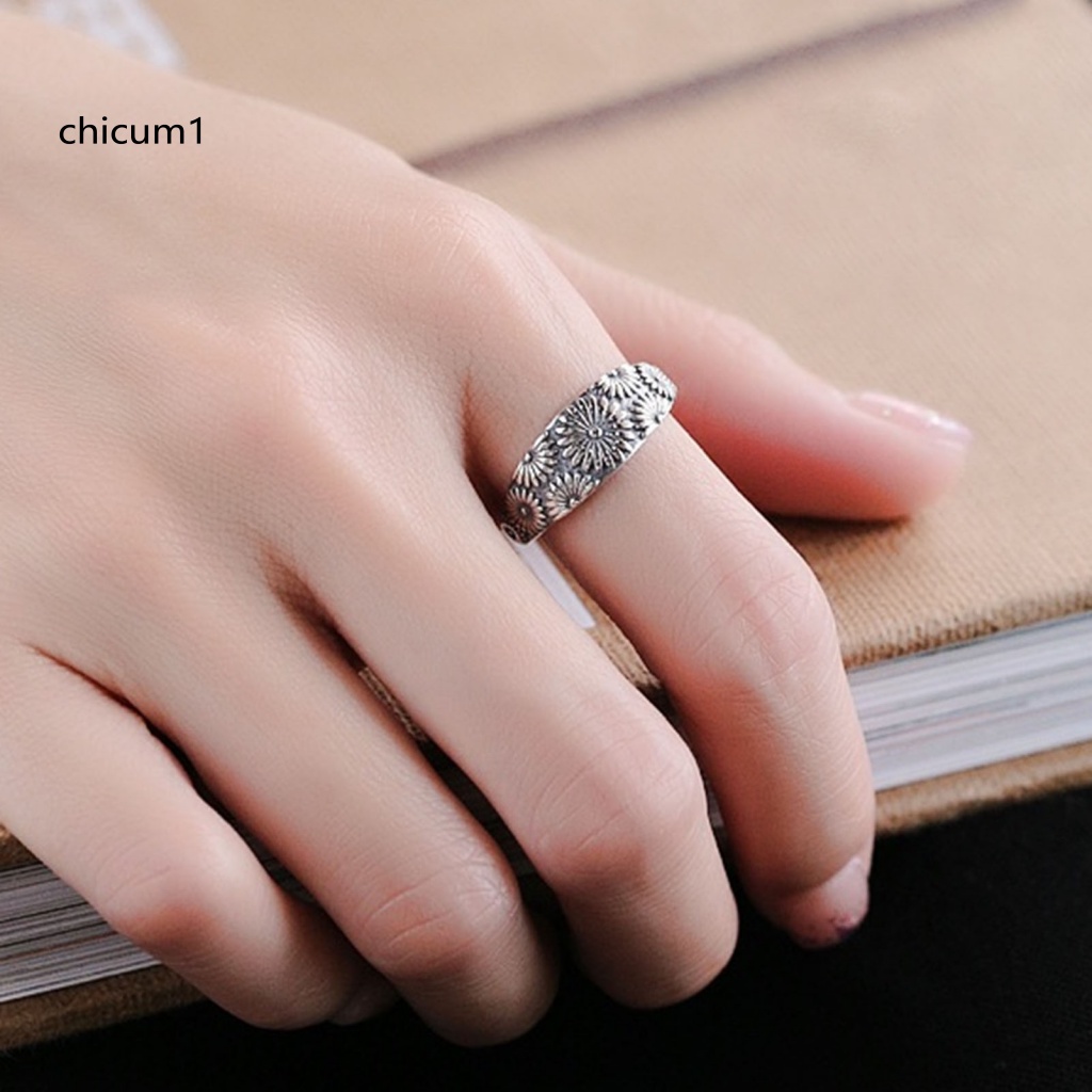 Nhẫn Cưới Hình Hoa Cúc Phong Cách Vintage Tinh Tế Có Thể Điều Chỉnh