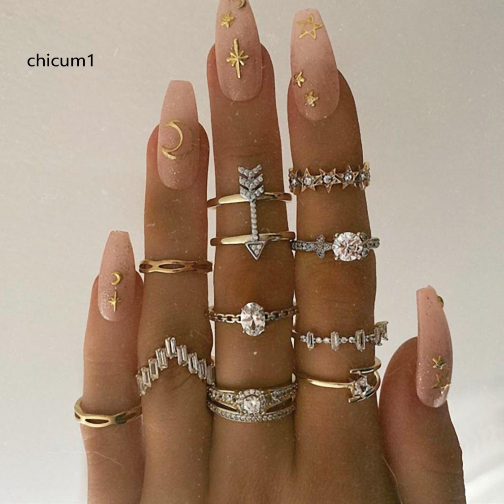 Set 10 Nhẫn Đính Đá Phong Cách Bohemian