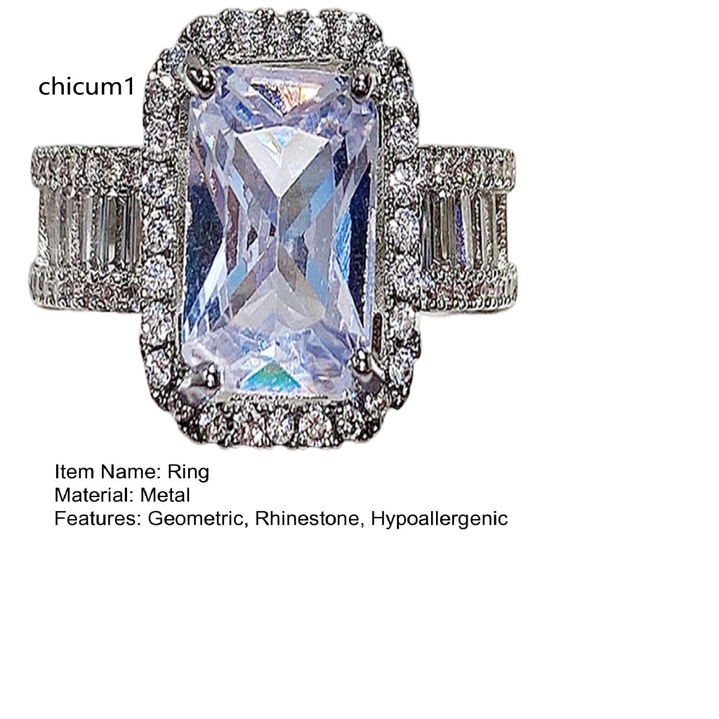 Nhẫn Cưới Đính Đá Zircon Hình Vuông Lấp Lánh Không Gây Dị Ứng Phong Cách Phương Tây Cho Nữ