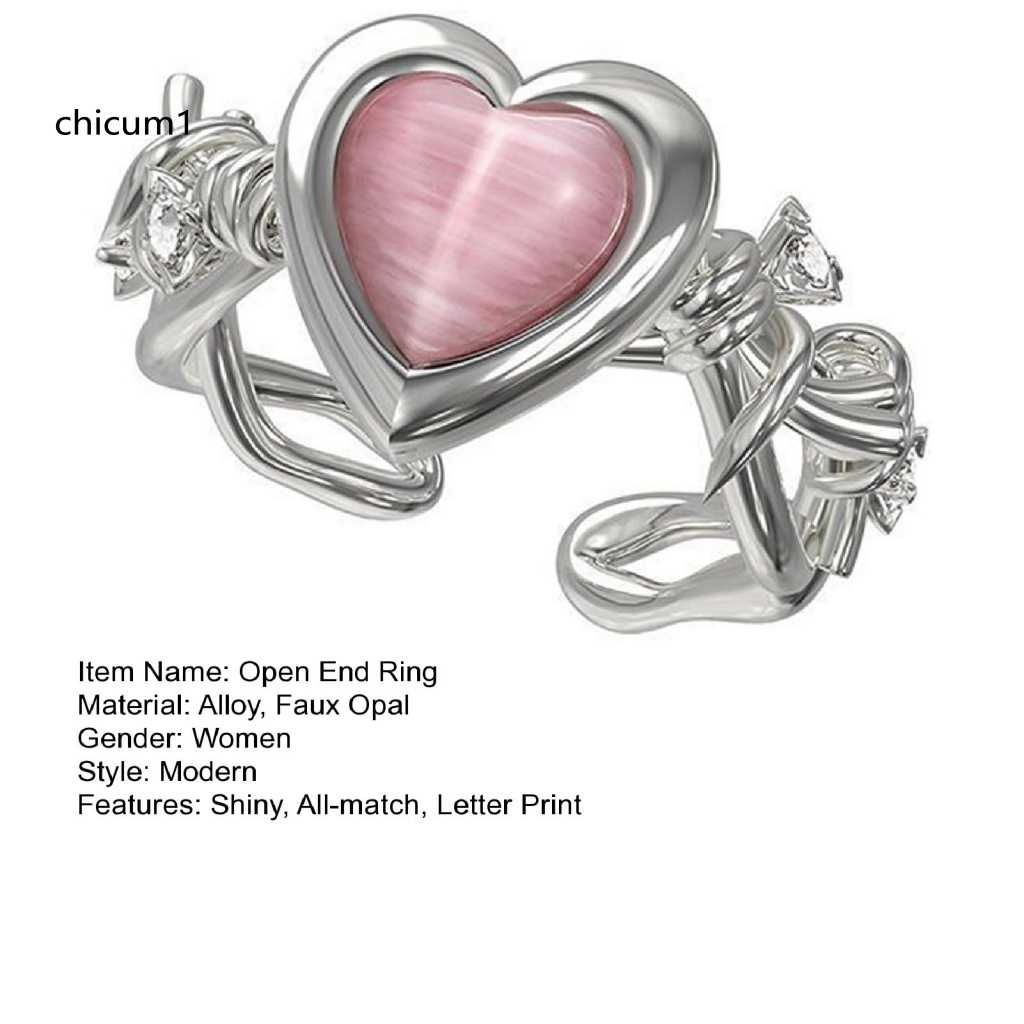 Nhẫn Hở Đính Đá Opal Nhân Tạo Hình Trái Tim Cho Nữ