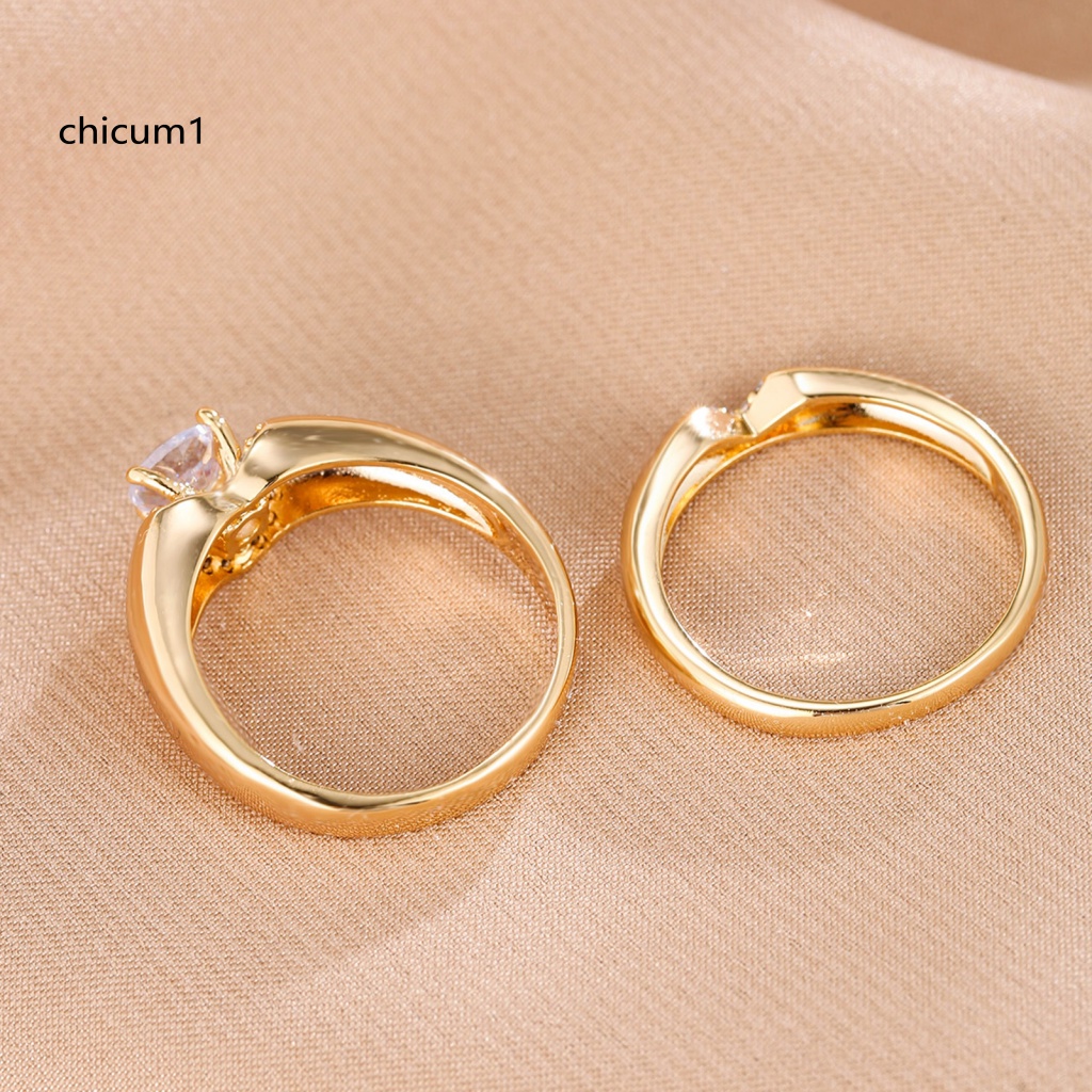 1 Cặp Nhẫn Đính Hôn Đính Đá Hình Trái Tim Lấp Lánh Dành Cho Nam Và Nữ