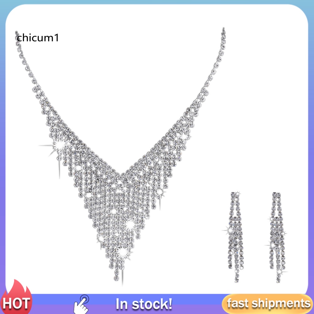 1 Set Vòng cổ Và Bông Tai Đính Đá Sang Trọng Cho Cô Dâu