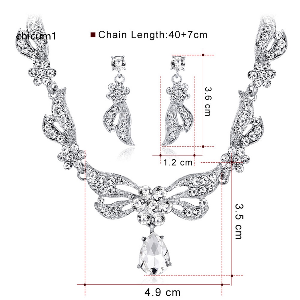 1 Set Vòng cổ + Bông Tai Đính Đá Có Thể Điều Chỉnh Kích Thước