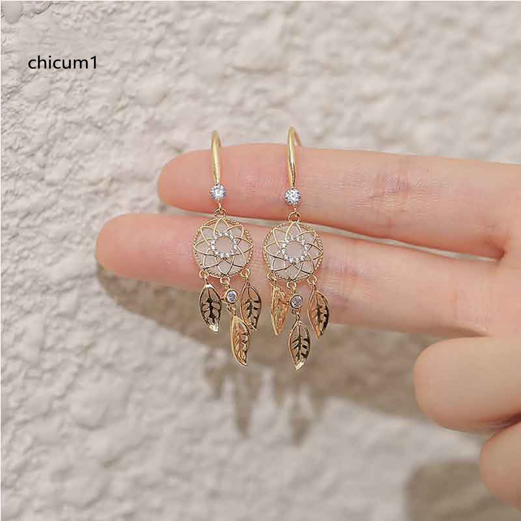 1 Cặp Bông Tai Hình Dreamcatcher Đính Đá Phối Tua Rua Thời Trang