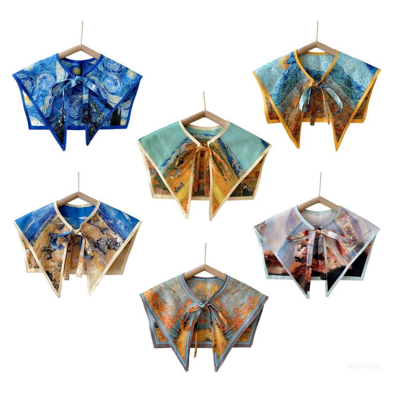 Khăn Choàng Cổ Có Thể Tháo Rời In Hình Tranh Sơn Dầu Phong Cảnh Vintage Thanh Lịch Cho Nữ