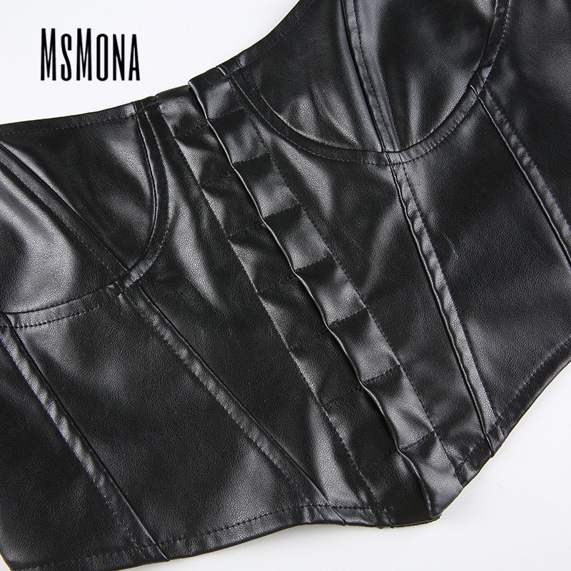 Áo Dây Ngắn Hở Rốn Ngực Da PU Gợi Cảm Thời Trang Mới 2023 MsMona Dành Cho Bạn Nữ