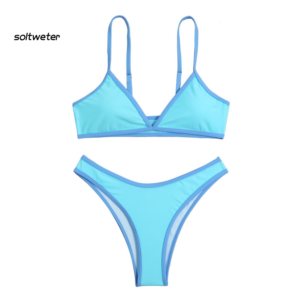 1 Bộ Đồ Bơi Hai Mảnh Không Gọng Có Mút Đệm Màu Sắc Tương Phản Dành Cho Nữ