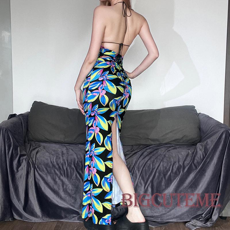 Đầm Dài Không Tay Hở Lưng In Họa Tiết Hoa Thời Trang Mùa Hè Cho Nữ