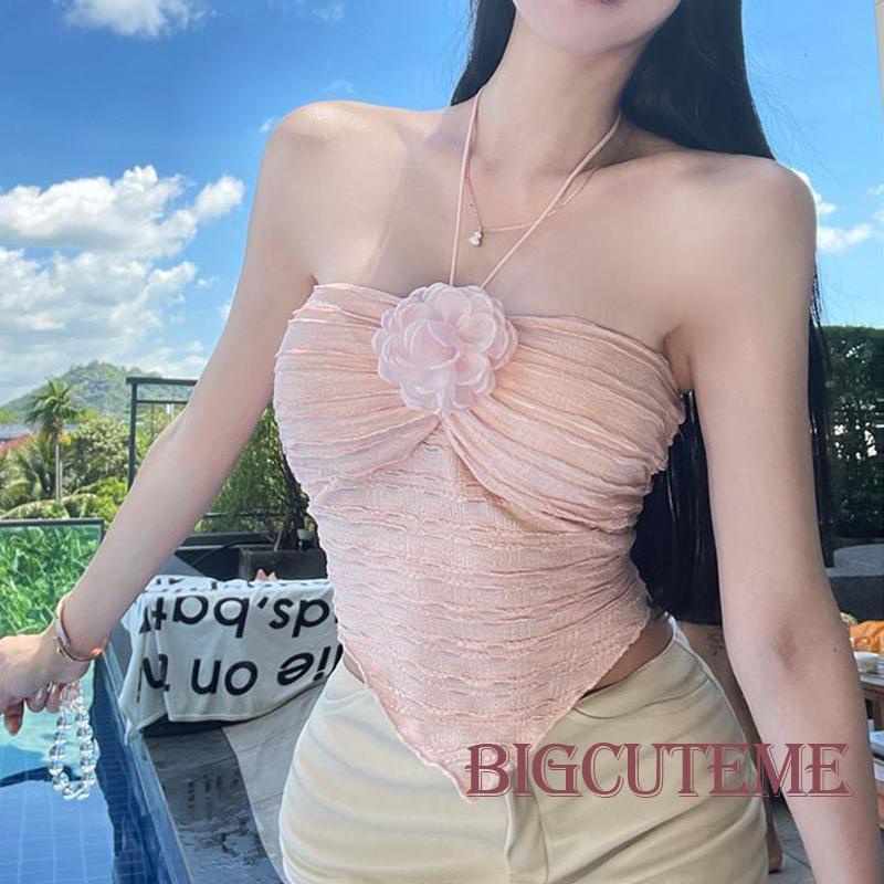 Áo Hai Dây Mùa Hè Buộc Dây Họa Tiết Hoa Cho Nữ