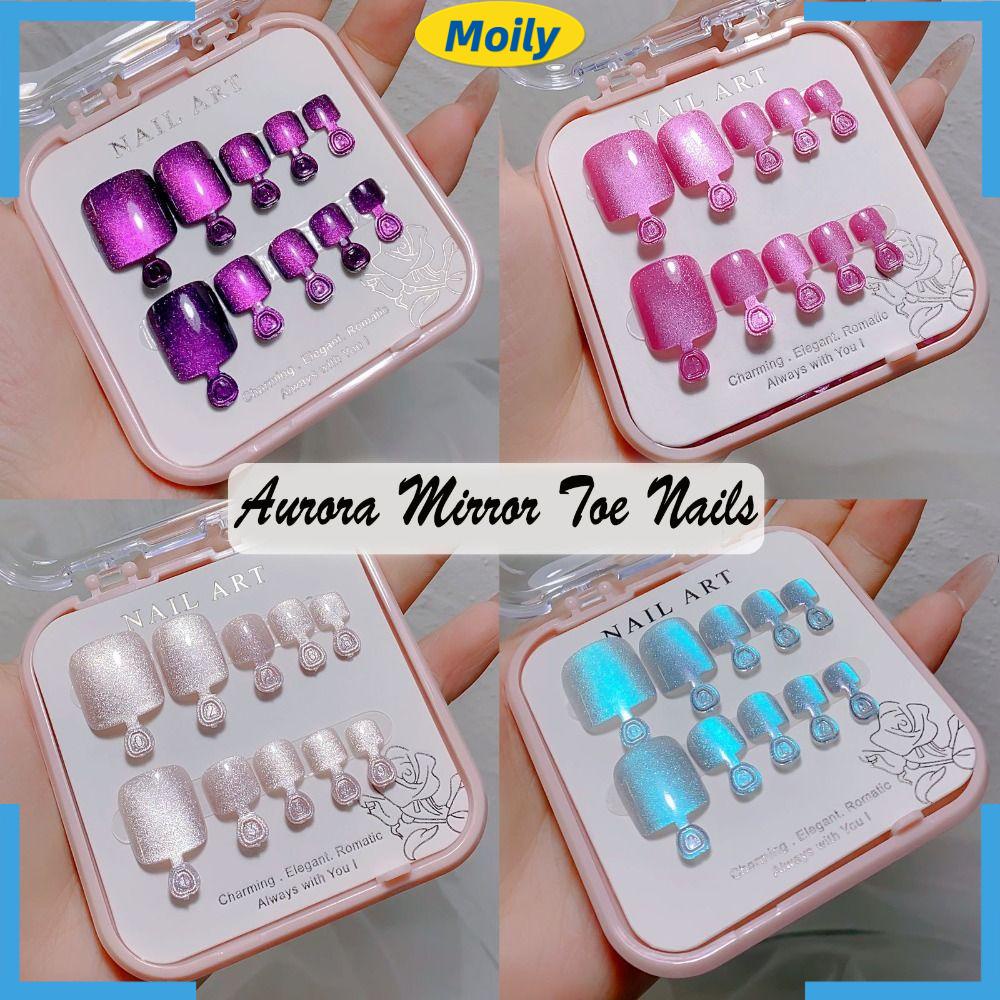MOILYVN Bộ Móng Chân Giả Tráng Gương Dạng Nhấn Hình Vuông Lấp Lánh Cho Nữ