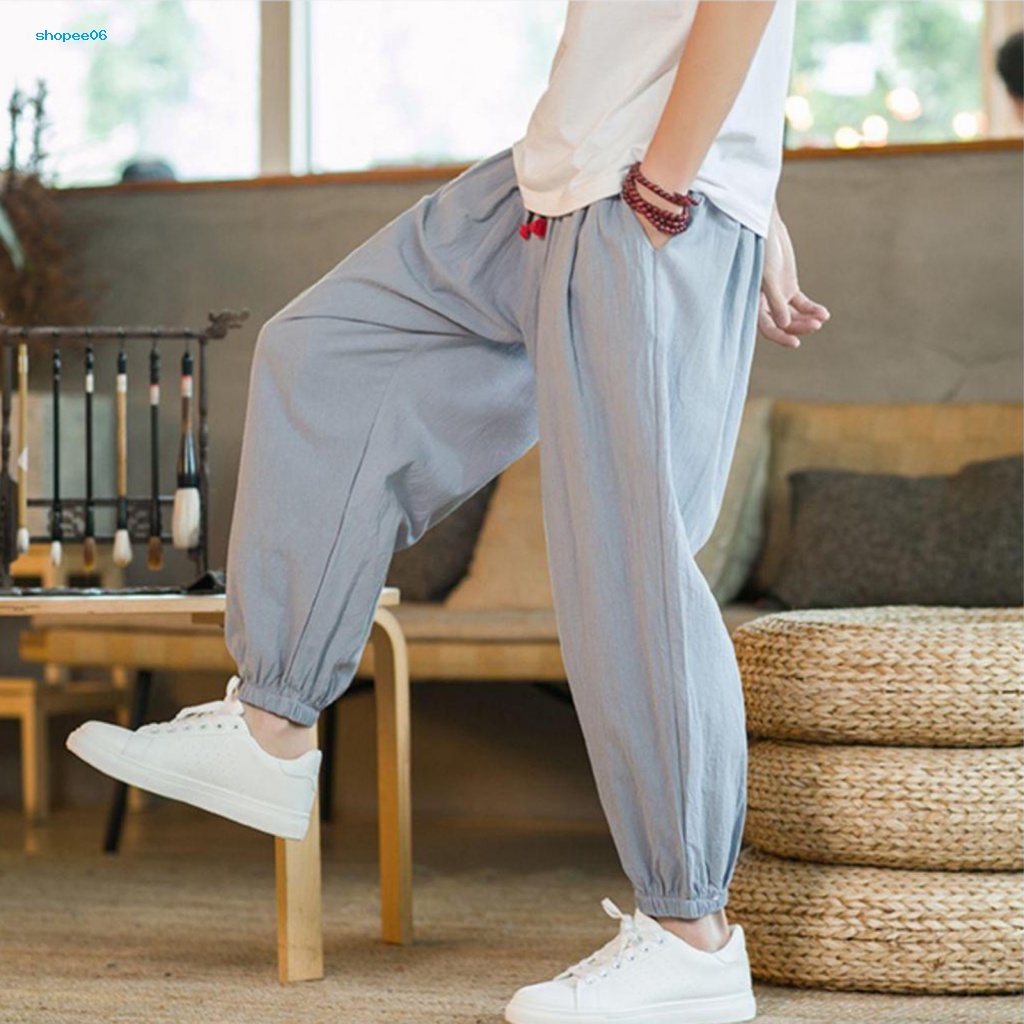 Quần Harem Lưng Thun Rút Dây Màu Trơn Thời Trang Mùa Hè Cho Nam