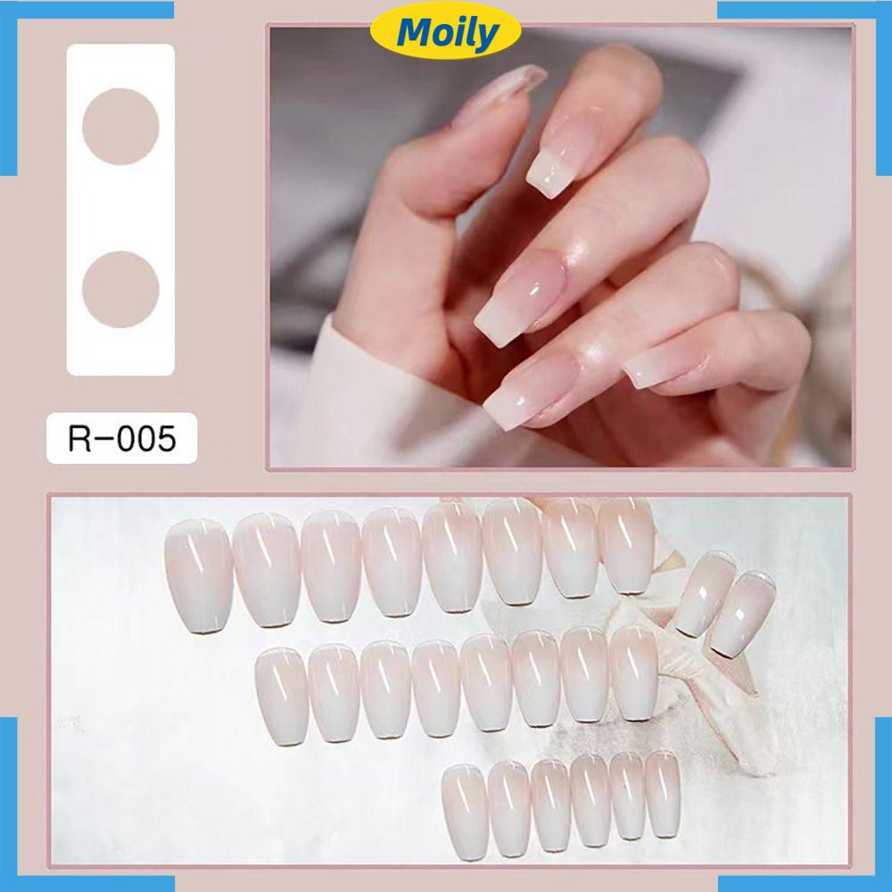MOILYVN Bộ 24 Móng Tay Giả Màu Trắng Gradient Phong Cách Pháp Thời Trang Có Thể Tháo Rời Cho Nữ