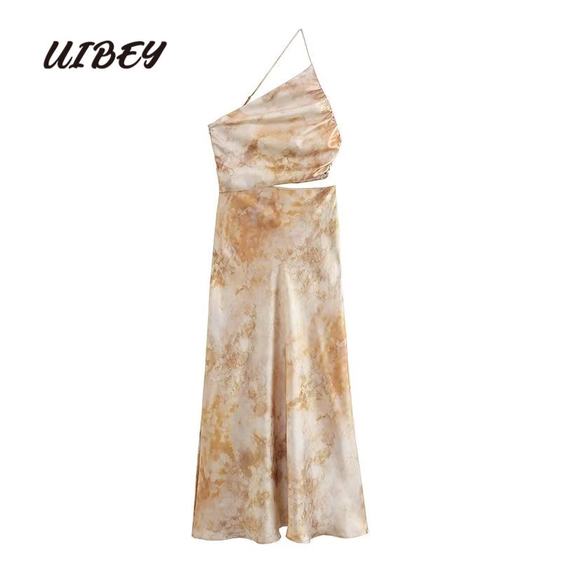 Uibey Đầm Lụa Satin In Họa Tiết Thời Trang 9587